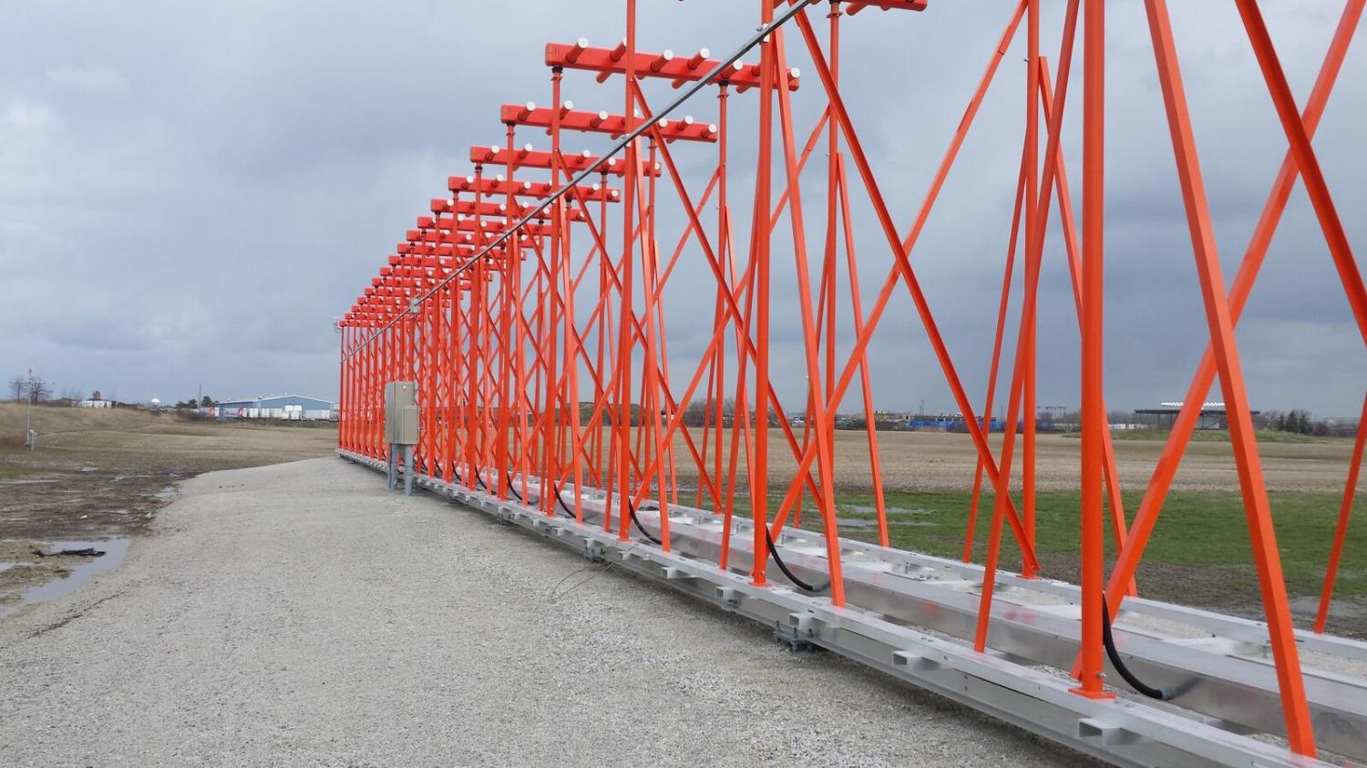 GoliathTech screw piles used for supporting a set of runway lights for Toronto Pearson Airport